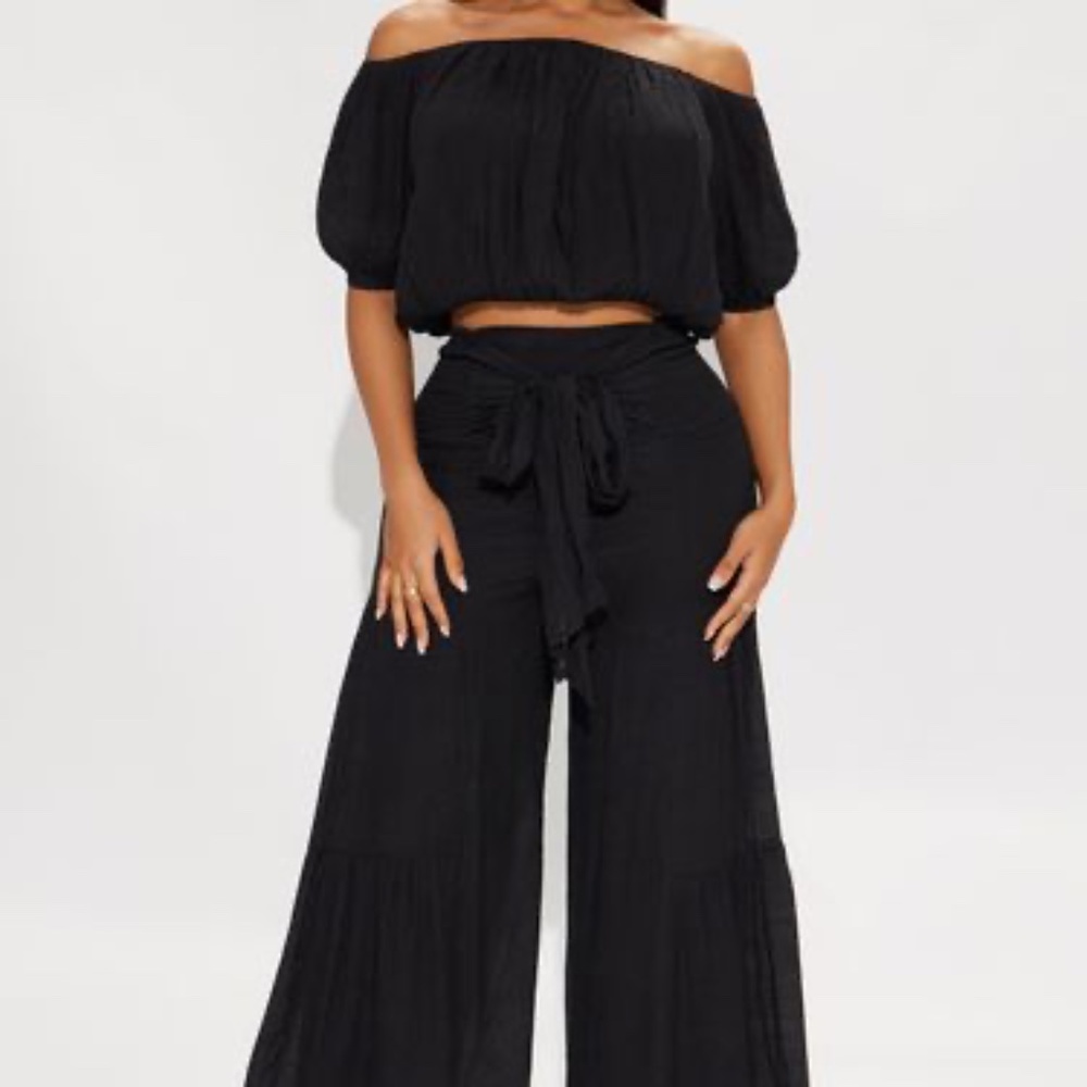 Take Me On A Vacay Pant Set - Black - 1X